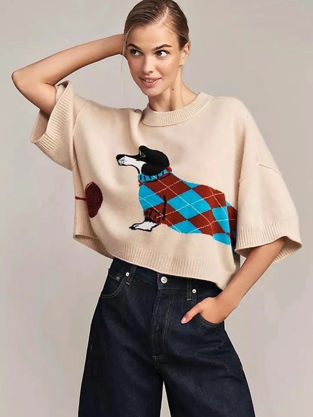 Anthropologie The Goldie Dachshund Intarsia Cashmere Sweater
